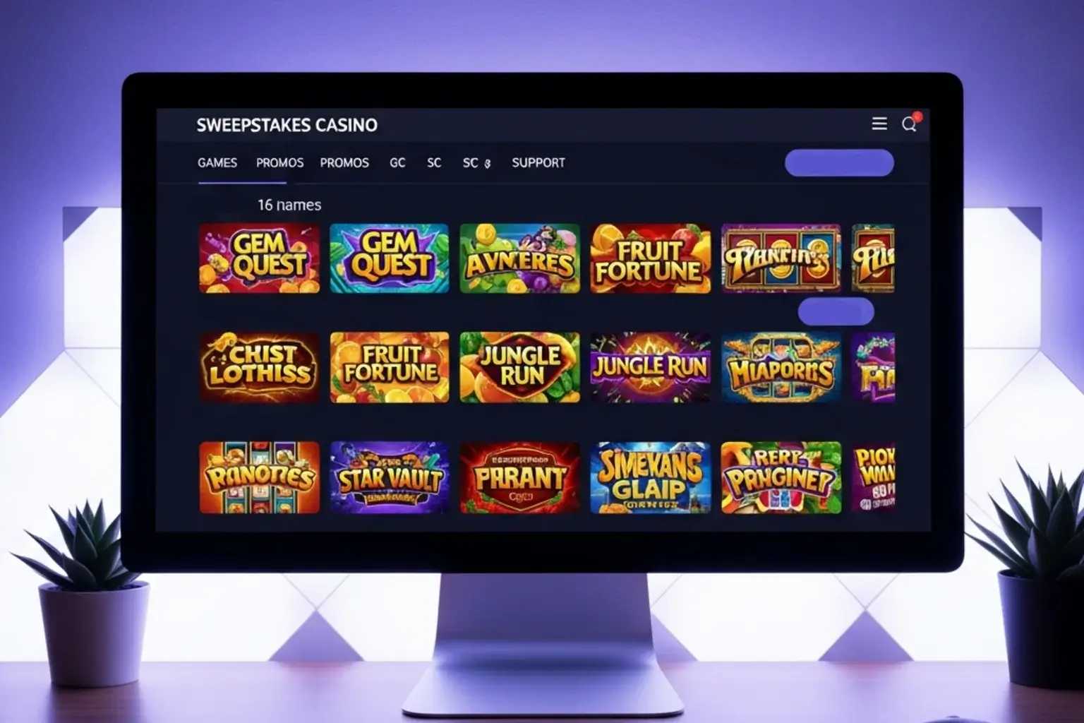 Colorful slot game interface on a sweepstakes casino platform