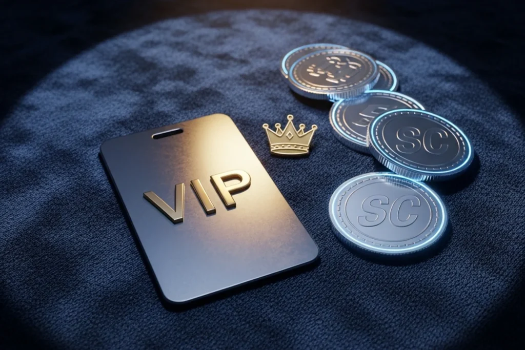 Elegant VIP badge on a dark velvet surface with golden lighting